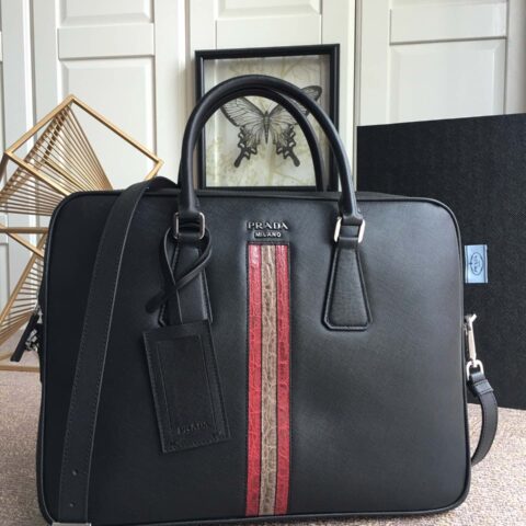 PRADA普拉达原厂十字纹牛皮男士公文包2VE368G