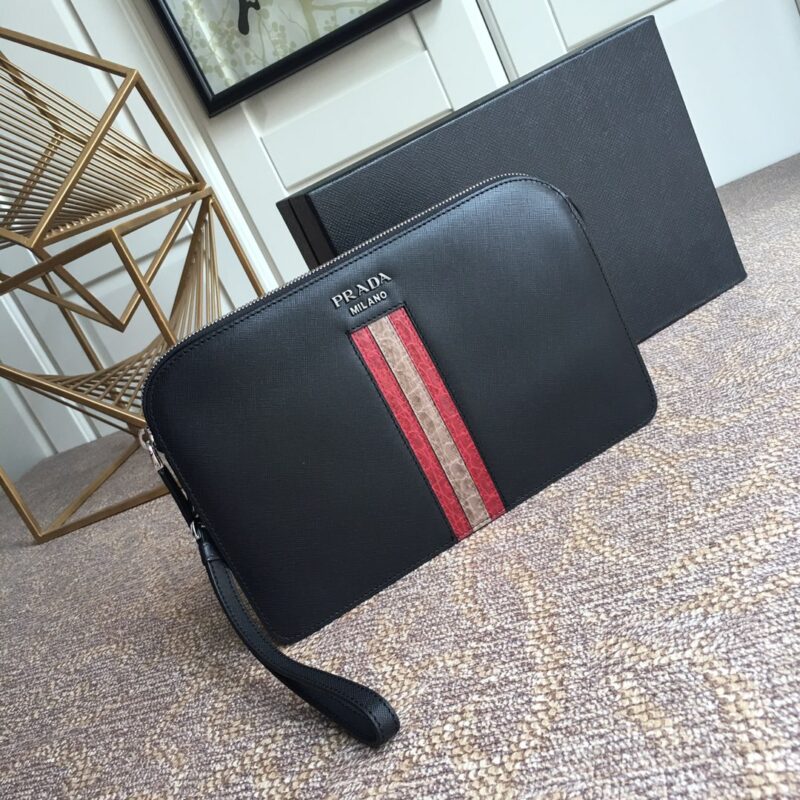 PRADA普拉达进口十字纹牛皮男士手包2NG056G