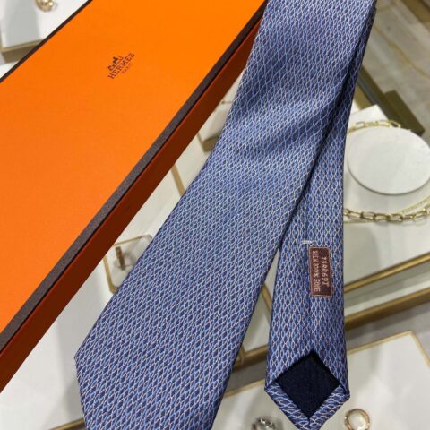 Hermes爱马仕100%顶级斜纹真丝网状印花领带