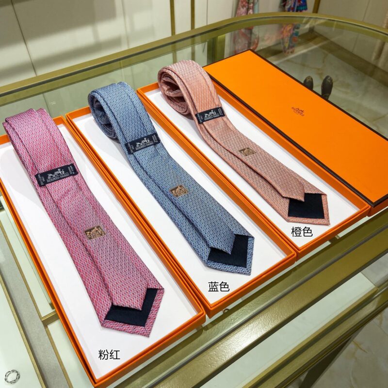 Hermes爱马仕100%顶级斜纹真丝网状印花领带