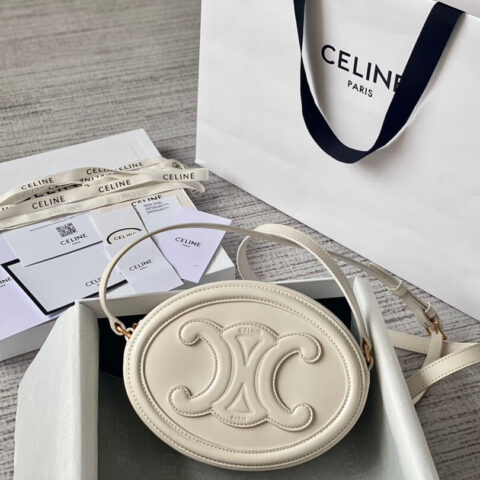 CELINE 光滑牛皮革斜挎椭圆形猪鼻子包 198603白色