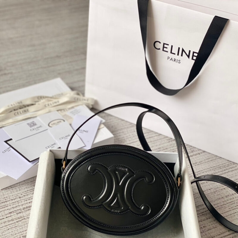 CELINE 光滑牛皮革斜挎椭圆形猪鼻子包 198603黑色