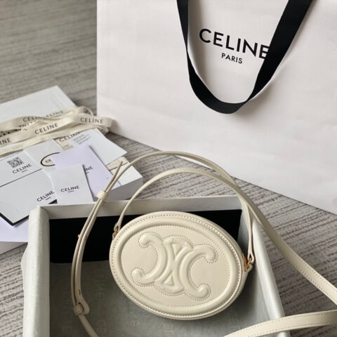 CELINE 光滑牛皮革斜挎椭圆形猪鼻子包 101703白色