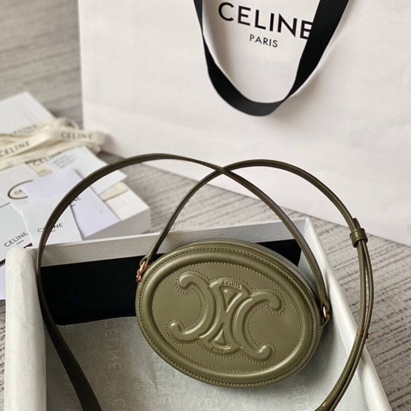 CELINE 光滑牛皮革斜挎椭圆形猪鼻子包 101703橄榄绿