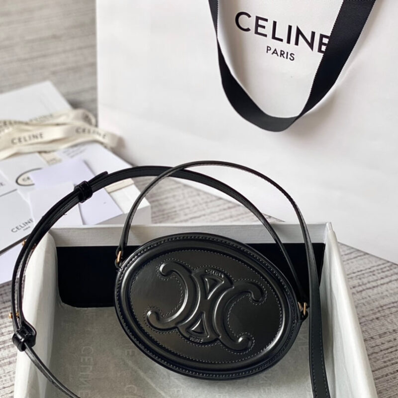 CELINE 光滑牛皮革斜挎椭圆形猪鼻子包 101703黑色