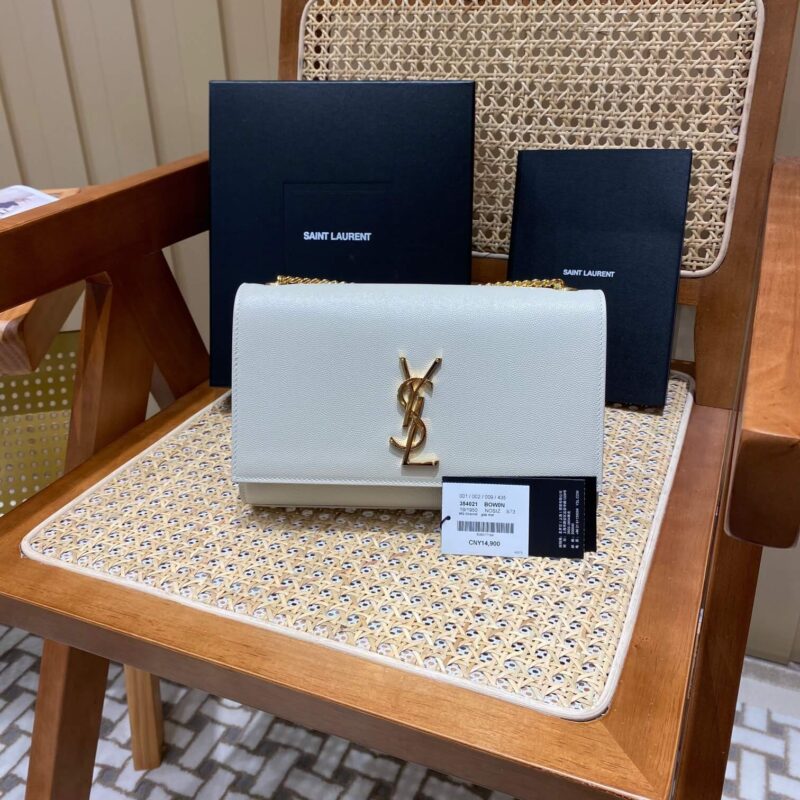 Saint laurent Ysl 𝑲𝒂𝒕𝒆 𝟮𝟰𝒄𝒎 链条包 354021白色球纹金扣