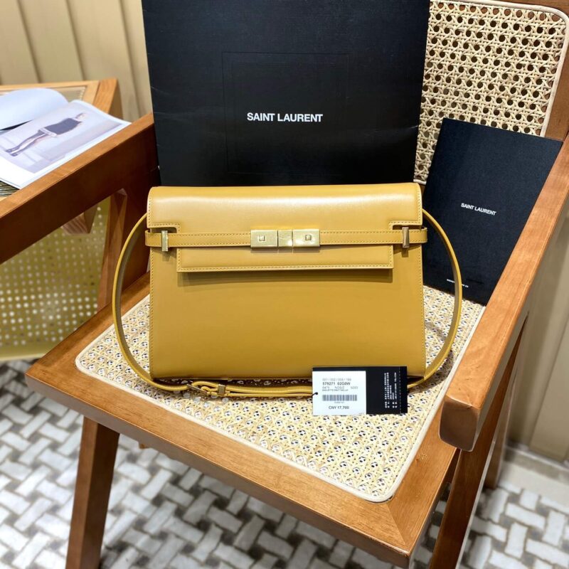 Ysl 𝑴𝒂𝒏𝒉𝒂𝒕𝒕𝒂𝒏 29CM曼哈顿法棍包 579271姜黄色牙签纹金扣