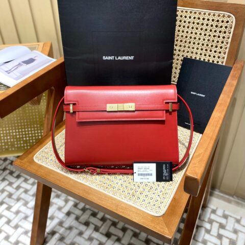 Ysl 𝑴𝒂𝒏𝒉𝒂𝒕𝒕𝒂𝒏 29CM曼哈顿法棍包 579271大红色牙签纹金扣
