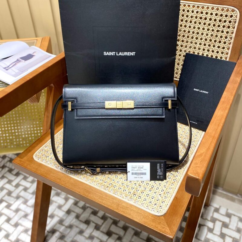 Ysl 𝑴𝒂𝒏𝒉𝒂𝒕𝒕𝒂𝒏 29CM曼哈顿法棍包 579271黑色牙签纹金扣