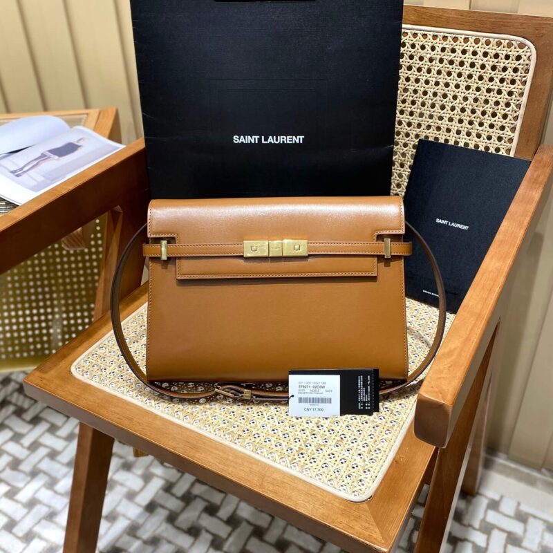 Ysl 𝑴𝒂𝒏𝒉𝒂𝒕𝒕𝒂𝒏 29CM曼哈顿法棍包 579271焦糖色牙签纹金扣