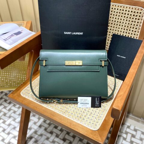 Ysl 𝑴𝒂𝒏𝒉𝒂𝒕𝒕𝒂𝒏 29CM曼哈顿法棍包 579271暗绿色牙签纹金扣