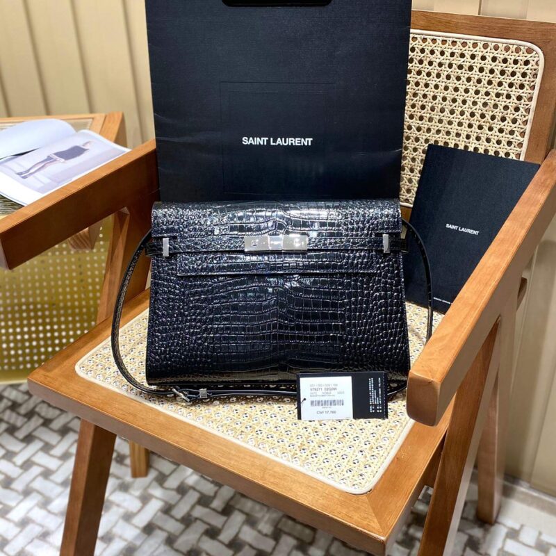 Ysl 𝑴𝒂𝒏𝒉𝒂𝒕𝒕𝒂𝒏曼哈顿法棍包 579271黑色鳄鱼纹银扣