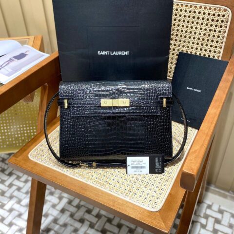 Ysl 𝑴𝒂𝒏𝒉𝒂𝒕𝒕𝒂𝒏曼哈顿法棍包 579271黑色鳄鱼纹金扣