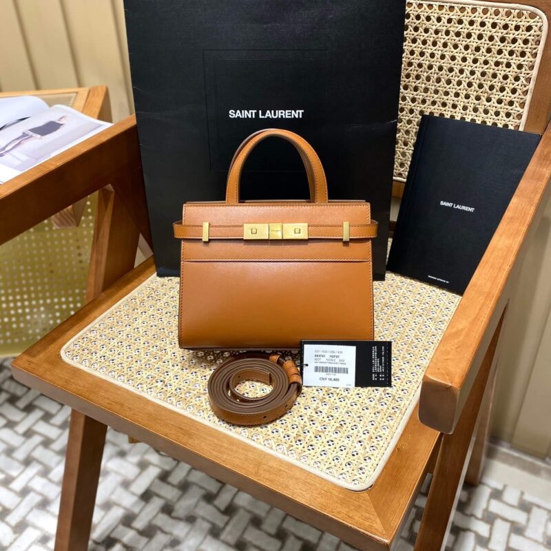 Ysl 𝑴𝑨𝑵𝑯𝑨𝑻𝑻𝑨𝑵 𝑵𝑨𝑵𝑶曼哈顿手提包 牙签纹棕色金扣593741