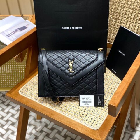 Saint laurent Ysl Gaby绗缝纹路信封斜挎包 668863黑色