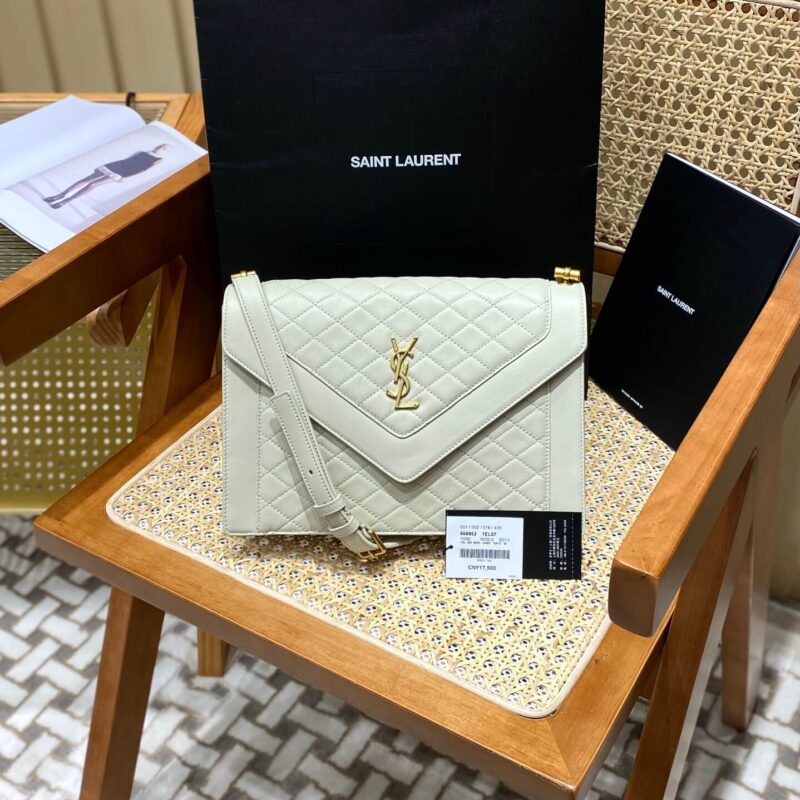 Saint laurent Ysl Gaby绗缝纹路信封斜挎包 668863白色