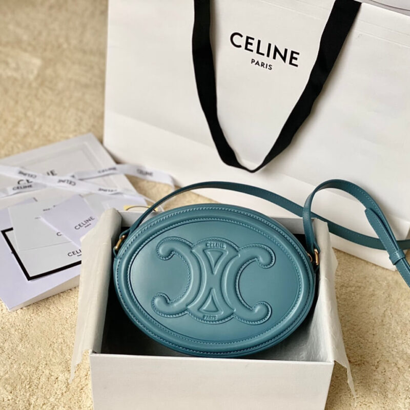 CELINE 光滑牛皮革斜挎椭圆形猪鼻子包 198603兰色