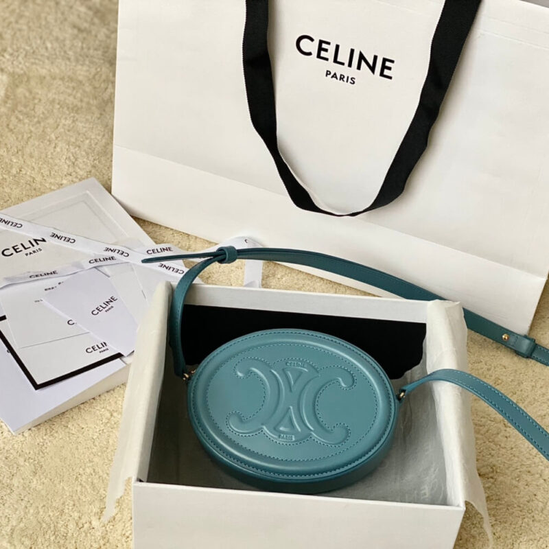 CELINE 光滑牛皮革斜挎椭圆形猪鼻子包 101703兰色