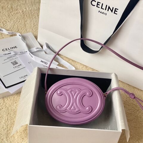 CELINE 光滑牛皮革斜挎椭圆形猪鼻子包 101703紫色