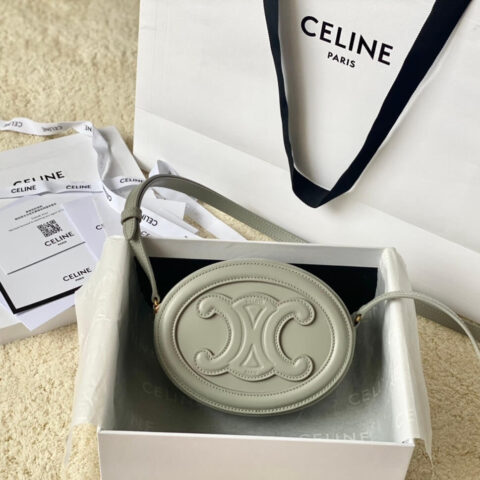 CELINE 光滑牛皮革斜挎椭圆形猪鼻子包 101703灰色