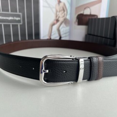 Ermengildo. Zein杰尼亚男士商务休闲旋转针扣进口头层牛皮腰带3.5cm