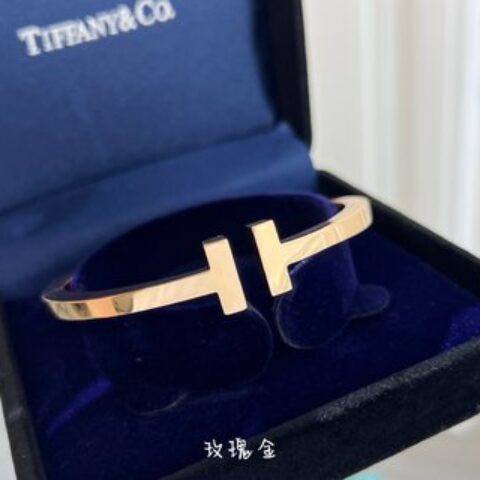 Tiffany&co 蒂芙尼 经典款T字系列 光面金色银色玫瑰金双T手镯