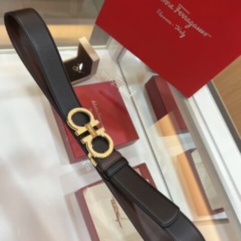 Ferragamo菲拉格慕    精钢8字滚砂金属夹扣男士3.5cm腰带