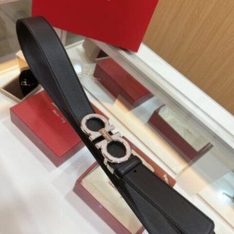 Ferragamo菲拉格慕    精钢8字滚砂金属夹扣男士3.5cm腰带