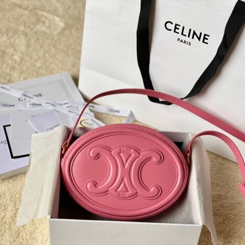 CELINE 光滑牛皮革斜挎椭圆形猪鼻子包 198603粉色