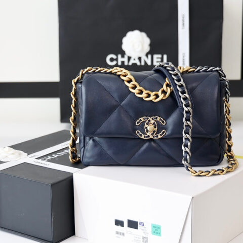 CHANEL Flap 19bag 26CM蓝色金扣 AS1160