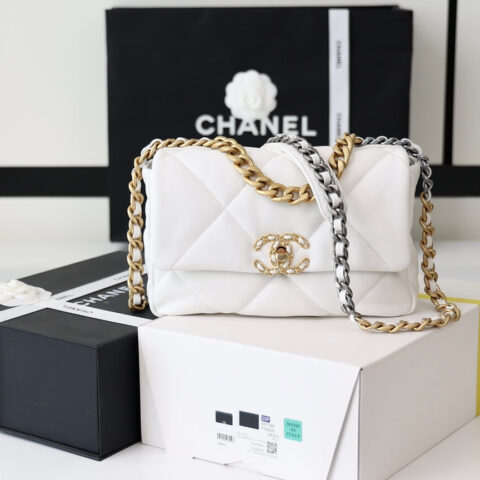 CHANEL Flap 19bag 26CM白色金扣 AS1160