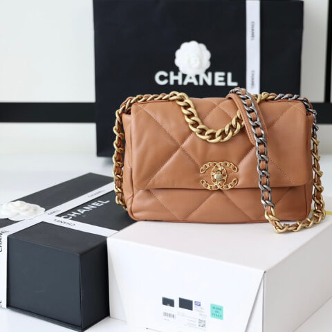 CHANEL Flap 19bag 26CM焦糖色金扣 AS1160