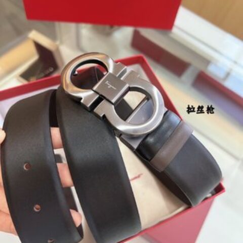 Salvatore  Ferragamo菲拉格慕精致专柜版型双圈马蹄金属扣3.5cm男士腰带
