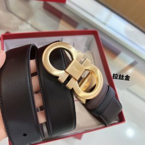Salvatore  Ferragamo菲拉格慕精致专柜版型双圈马蹄金属扣3.5cm男士腰带