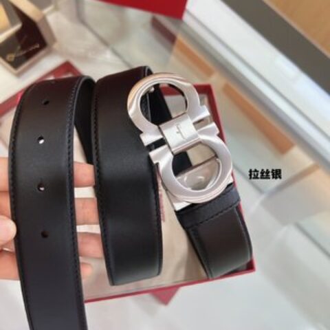 Salvatore  Ferragamo菲拉格慕精致专柜版型双圈马蹄金属扣3.5cm男士腰带