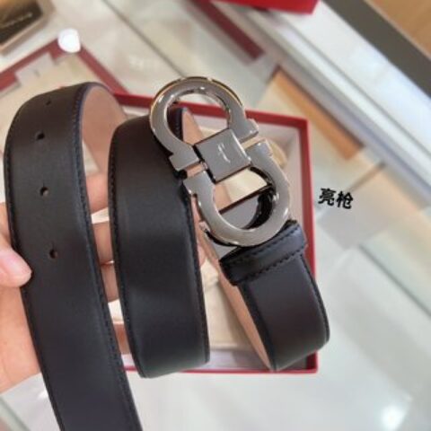 Salvatore  Ferragamo菲拉格慕精致专柜版型双圈马蹄金属扣男士3.5cm腰带