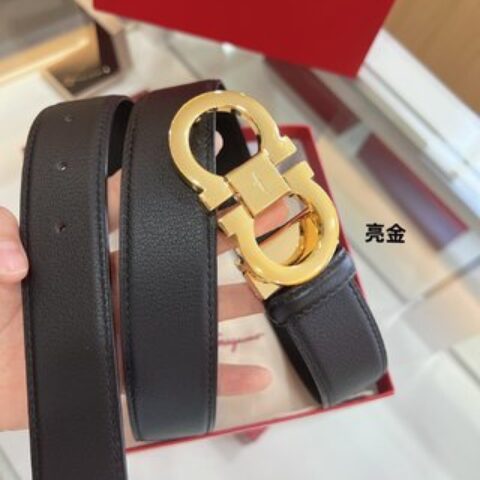 Salvatore  Ferragamo菲拉格慕精致专柜版型双圈马蹄金属扣男士3.5cm腰带