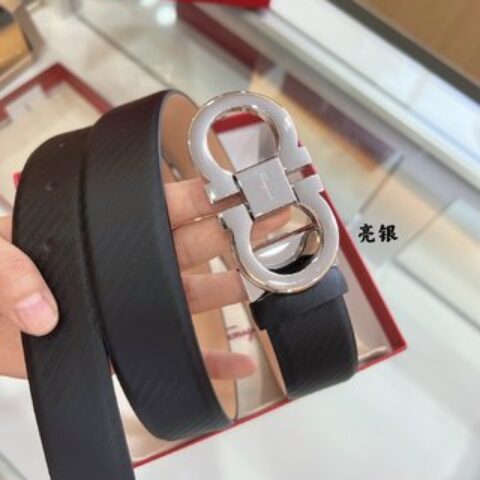 Salvatore  Ferragamo菲拉格慕精致专柜版型双圈马蹄金属扣男士3.5cm腰带