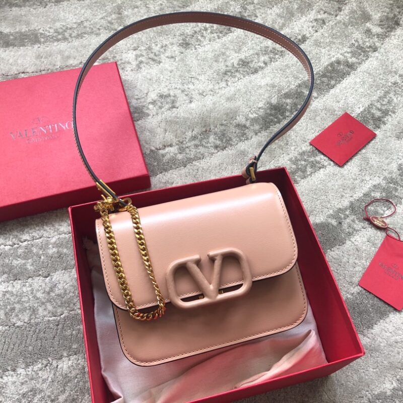 华伦天奴Valentino大V扣复古进口牛皮单肩包0074S