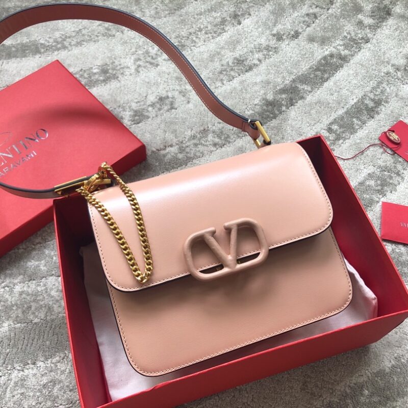 华伦天奴Valentino大V扣复古进口牛皮单肩包0074L