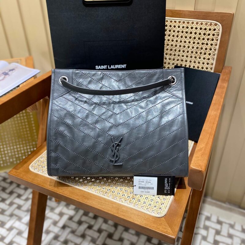 YSL NIKI SHOPPING BAG 33CM 577999深灰色油蜡牛皮