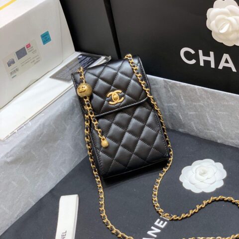 CHANEL专柜最新大金珠手机包 AP1448黑色