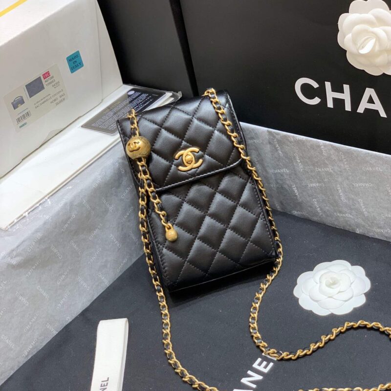 CHANEL专柜最新大金珠手机包 AP1448黑色