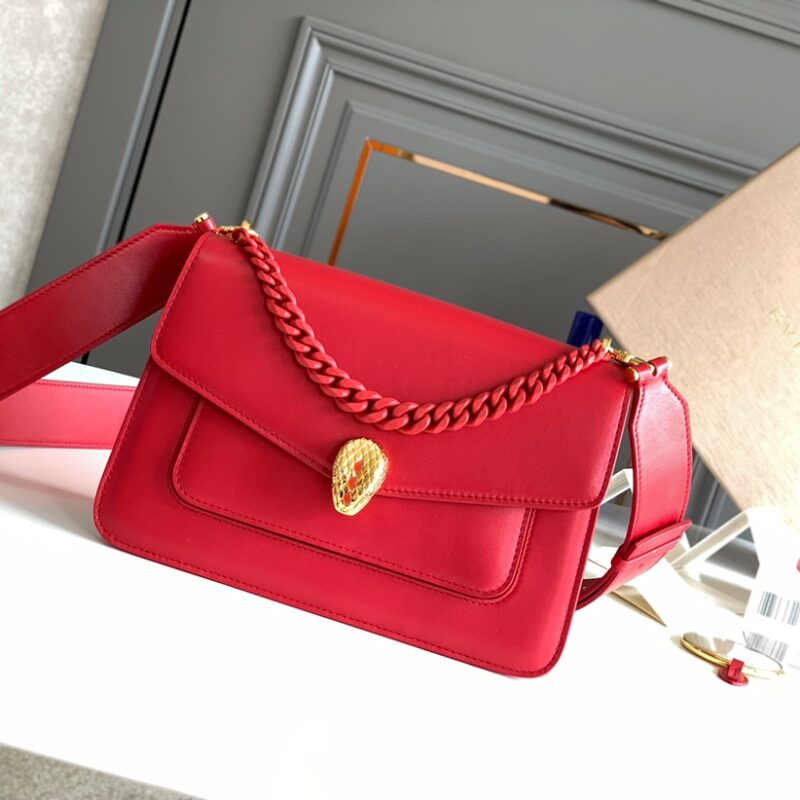 BVLGARI宝格丽石榴石红色小羊皮肩背包290323