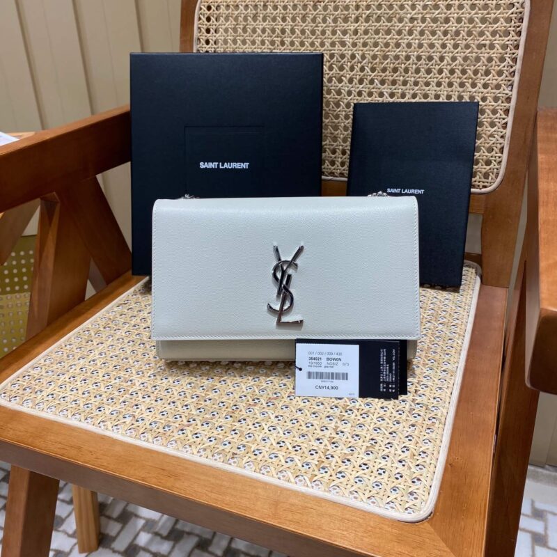 YSL 𝑲𝒂𝒕𝒆 𝟮𝟰𝒄𝒎 鱼子酱斜挎链条包 白色/银扣