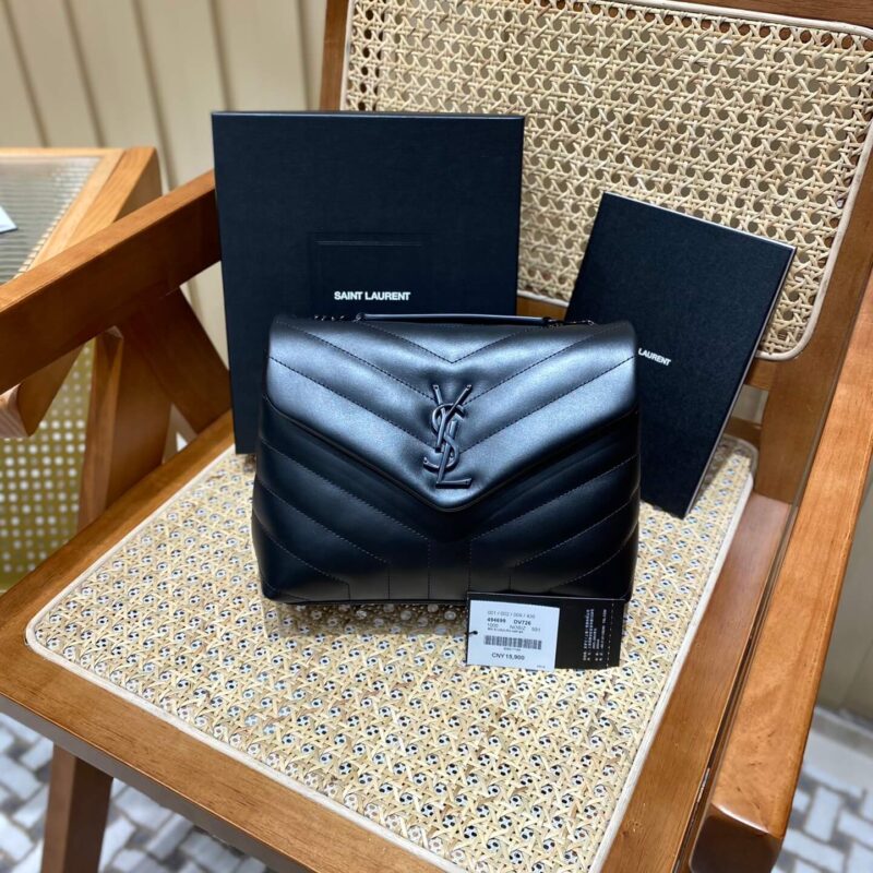 YSL LOULOU 23CM Y型绗缝链条包 494699黑色/黑扣