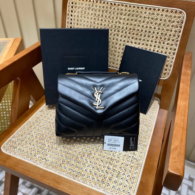YSL LOULOU 23CM Y型绗缝链条包 494699黑色/金扣