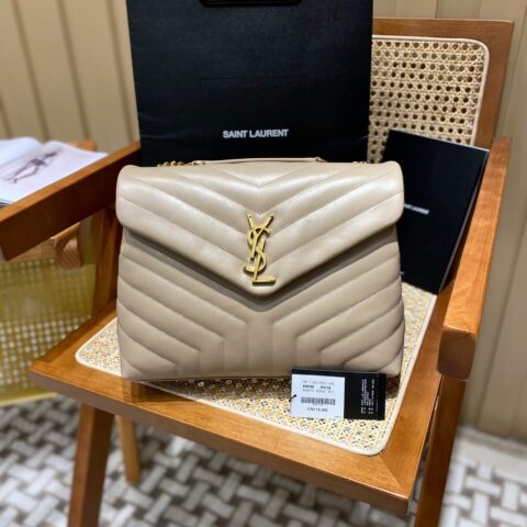 YSL LouLou 31CM Y形挎包 459749杏色/金扣