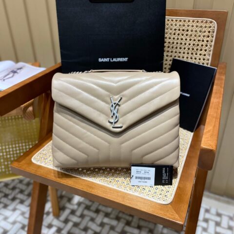 YSL LouLou 31CM Y形挎包 459749杏色/银扣