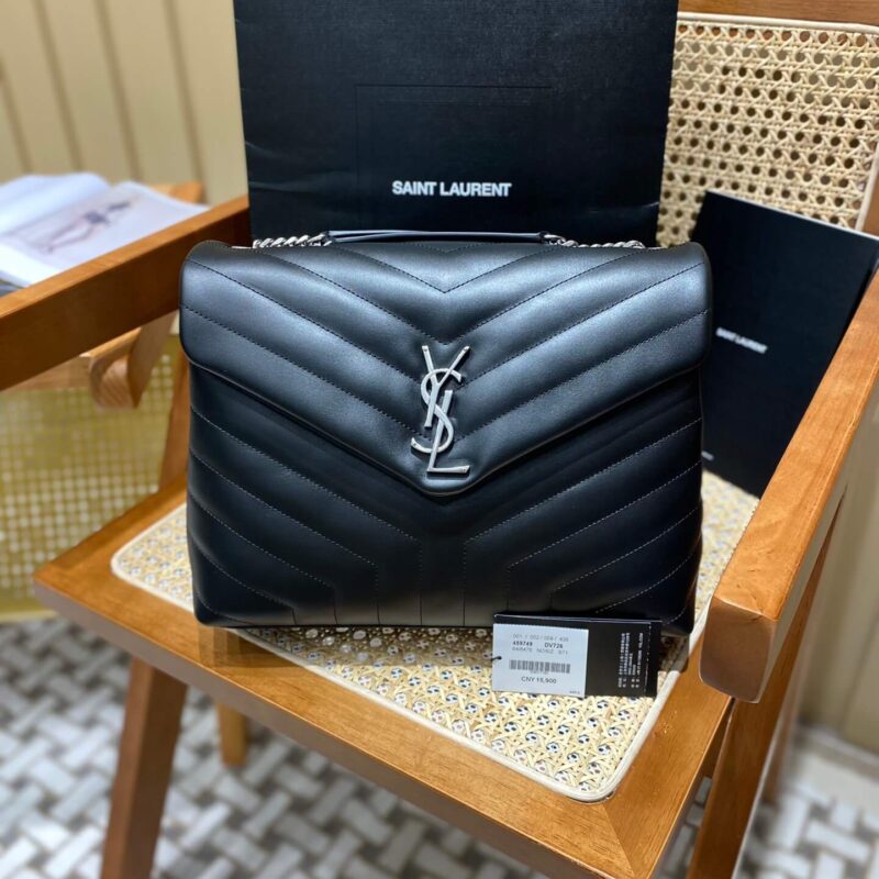 YSL LouLou 31CM Y形挎包 459749黑色/银扣